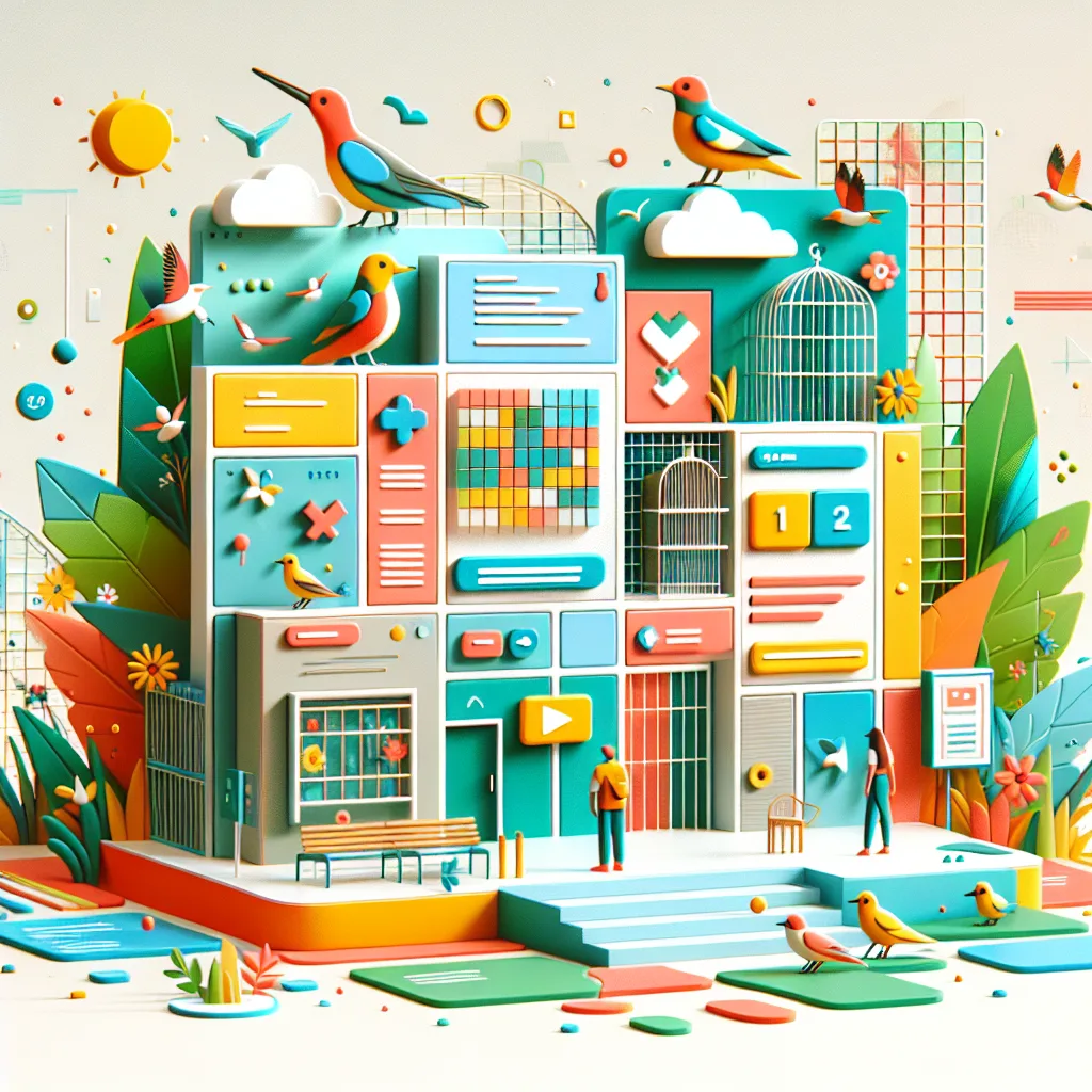 Illustration: Ένα site για πτηνά με ποικιλία θεμάτων και διαδραστικότητα, φιλικό προς το χρήστη, χωρίς κείμενο ή λ